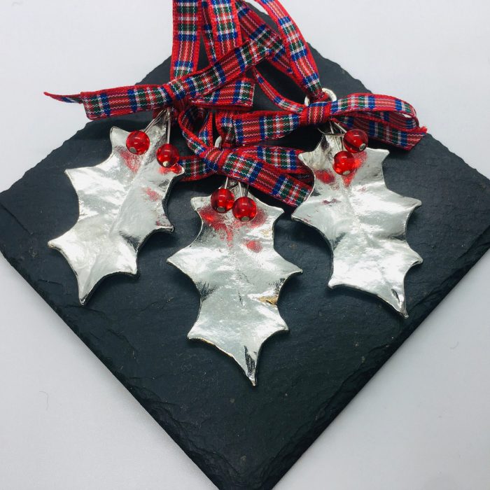 Holly Leaf with Berries Christmas Decoration – Set of 3